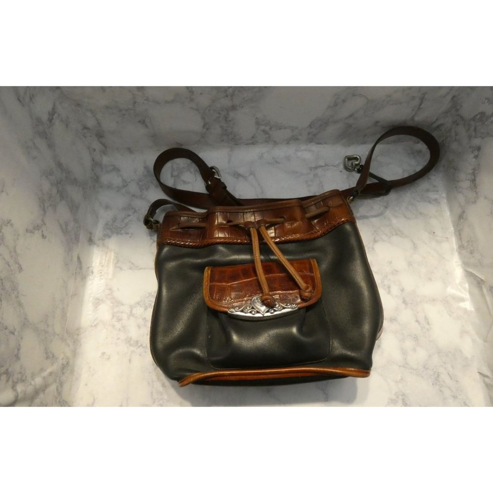 Brighton Black and Brown Shoulder purse with silver accents